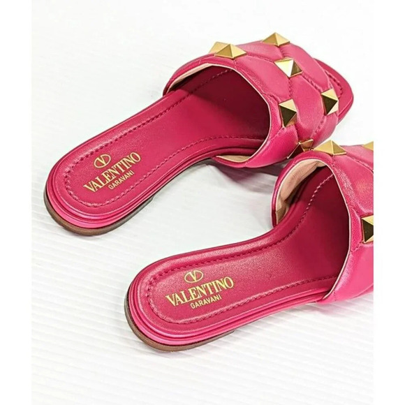 Valentino Garavani Roman Pink & Gold Stud Slide Sandals Size 36 IT (MSRP $920) - Picture 7 of 11